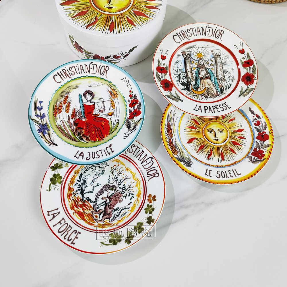 D Brand High-end Exquisite Bone China Western Dinner Plate Sun Moon Star 8inch Flat Plate Steak Salad Ceramic 4-piece Set S2566