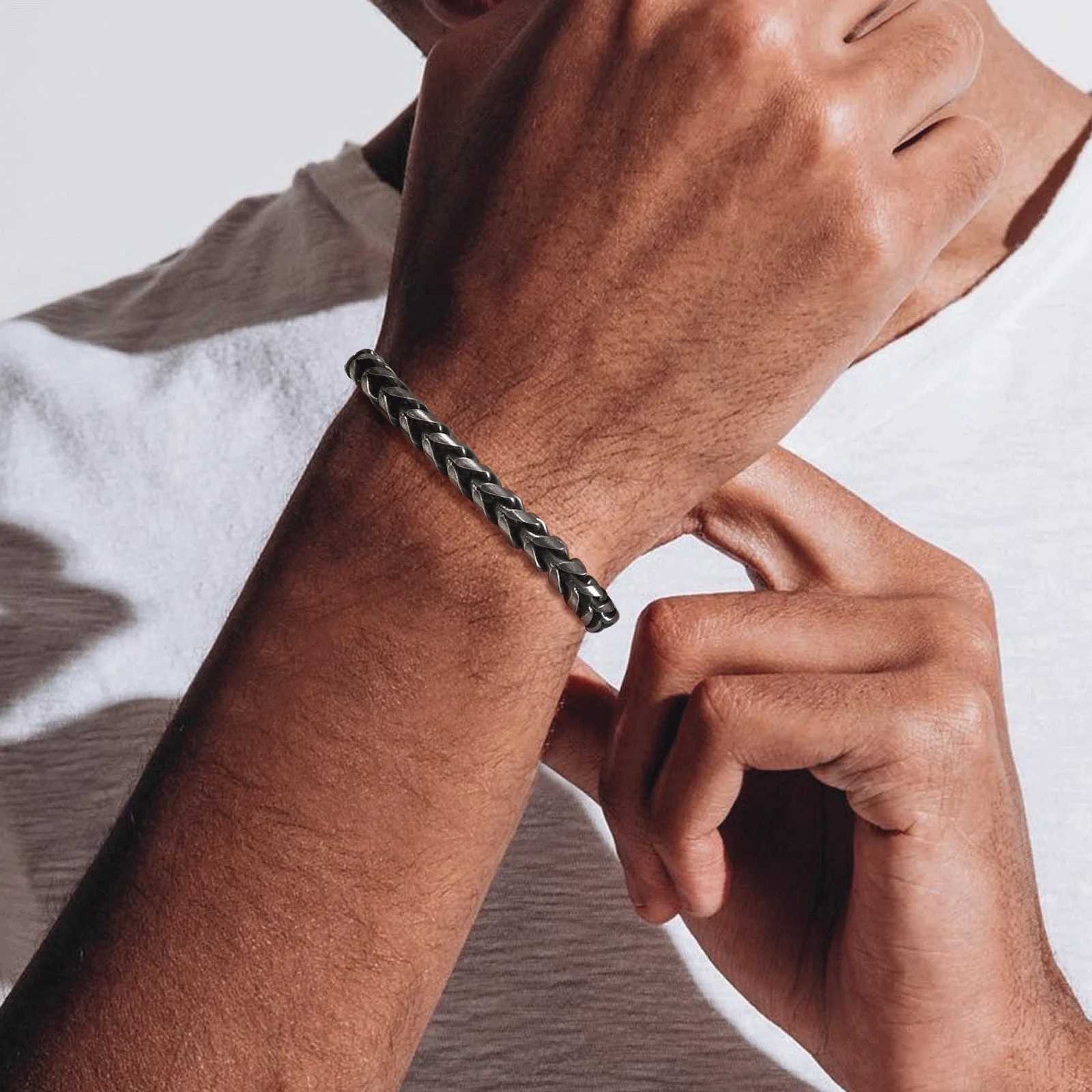 Retro Chain Bracelets for Men Boys Waterproof Stainless Steel Chain Links Wristband Classic Punk Vintage Jewelry Gifts W250606