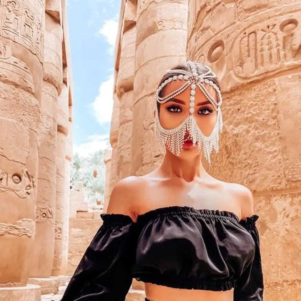 New Tassel Veil Masks Women Headwear Rhinestone Chains Face Mask Masquerade Dance Party Costume Sexy Face Accessories Jewelry Z250605