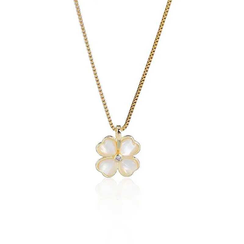 Stainless Steel Chain Classic Moonstone Clover Pendant Necklace for Women Lady Vintage Jewelry Accessories Gifts Y250605