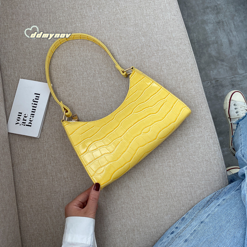 Niche Trendy Underarm for Women New Fashion Crocodile Pattern Versatile Shoulder Baguette Bag