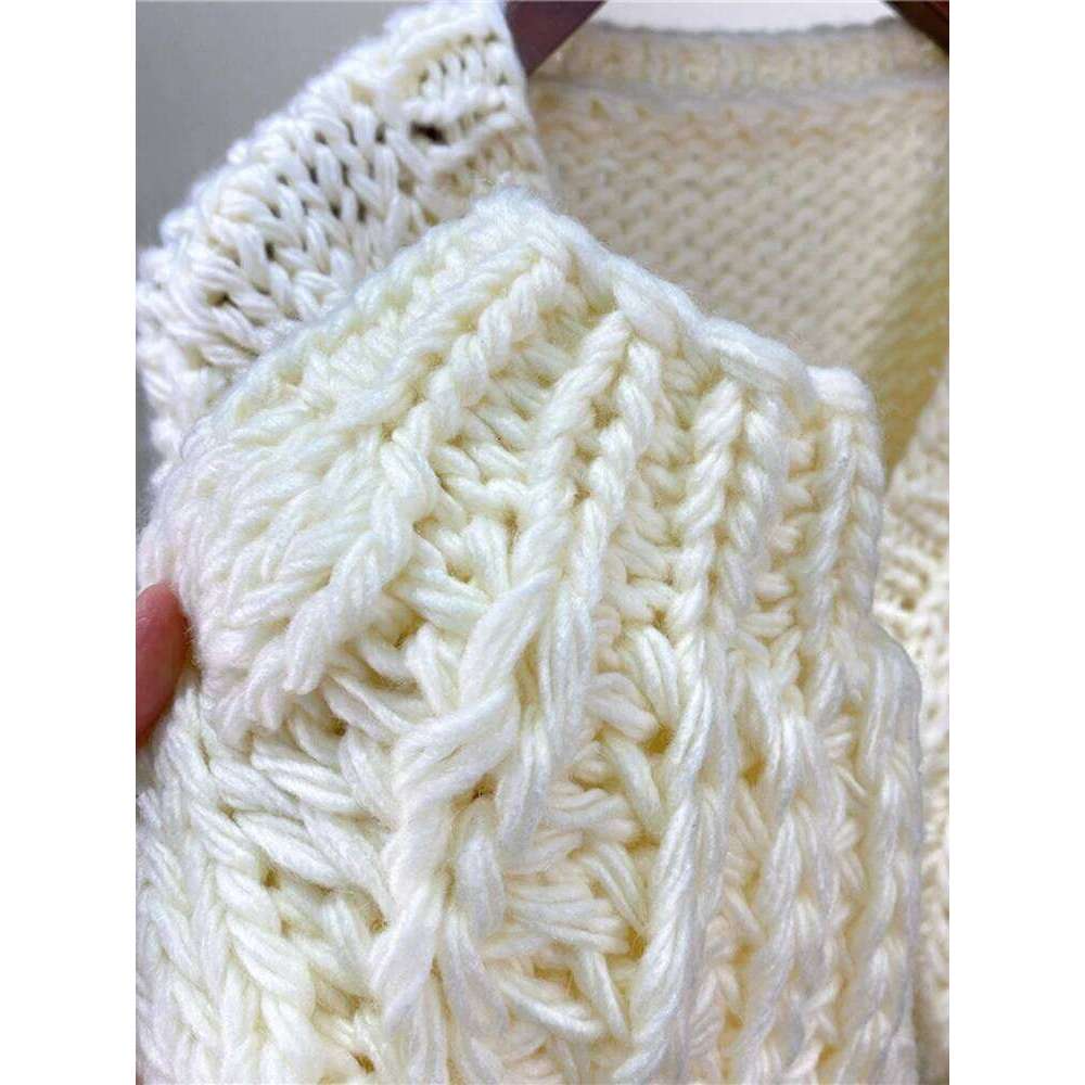 Handmade Chunky Knit Tops Women 2025 Fashion Cropped Knitted Cardigan Sweater Vintage Long Sleeve Female Outwear Chic C-159