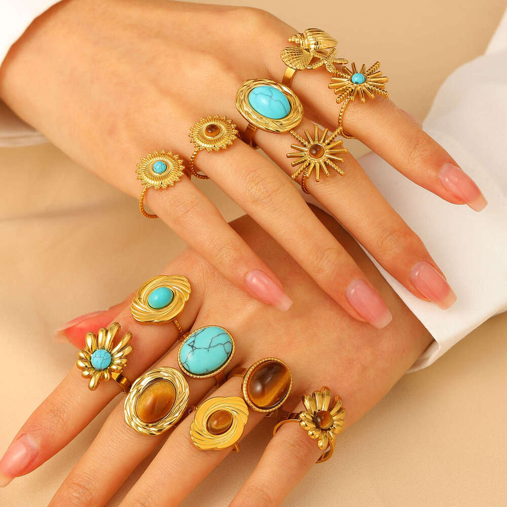 Luxury Irregular Open Ring Featuring Bold Turquoise Gemstones & Elegant Palace Aesthetic