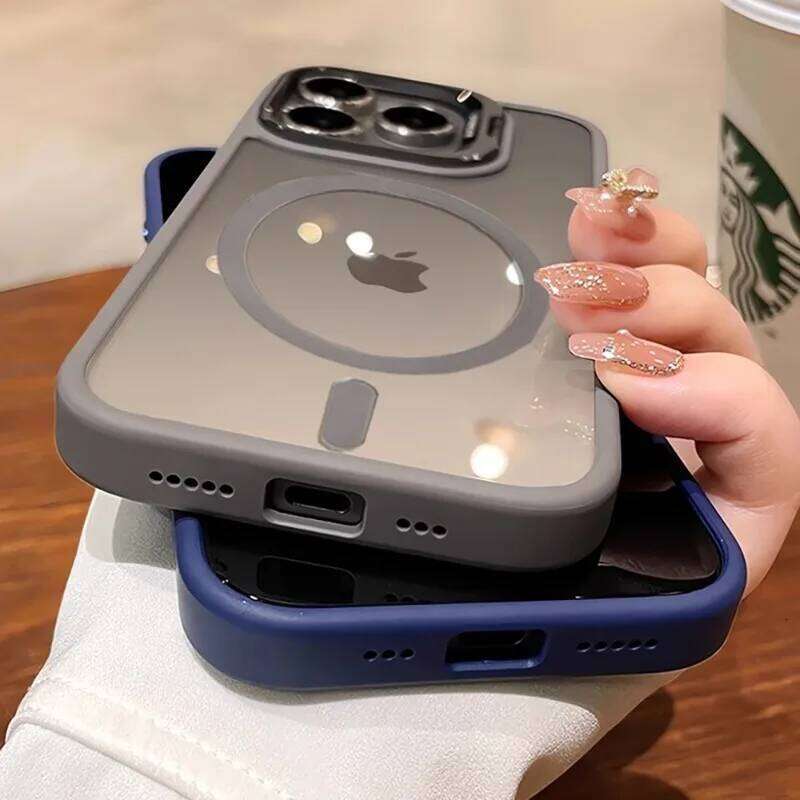 Fashion Magsafe Magnetic Phone Case For iPhone 16 15 14 13 12 11 Pro Max Plus PC Stand Holder Lens Protection Cover funda