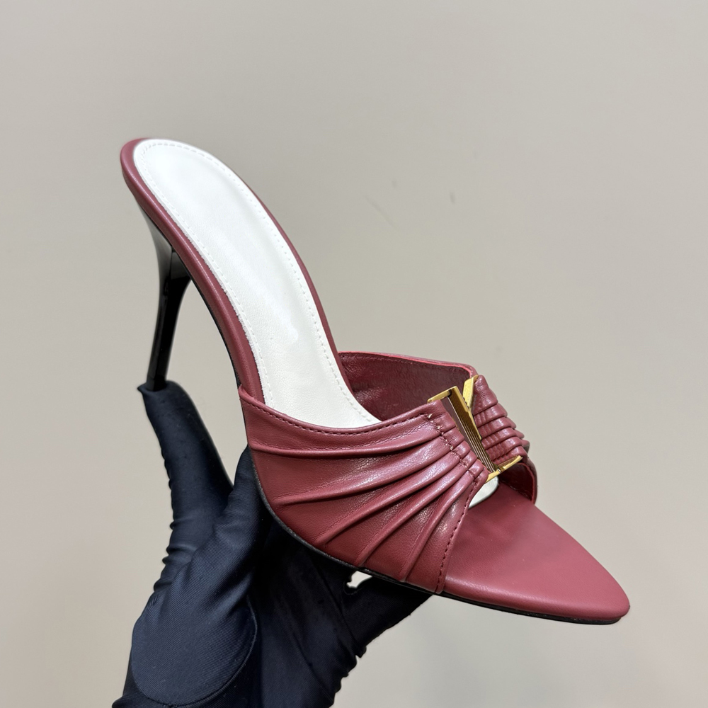 Top quality Elegant Mules casual leather luxurious designer sandals 9cm women fashionable fold decoration Stiletto Heel slipper Wedding Party Dress shoes With Box