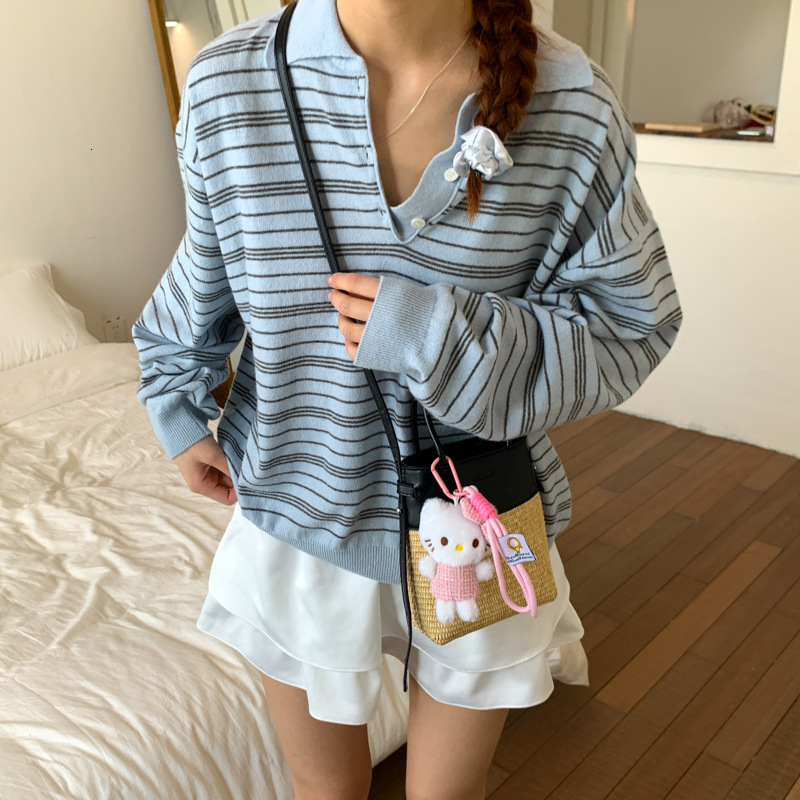 designer Summer Straw Beach Bag 2025 New Patchwork Handbag Niche Design Retro Color Block Bucket Bag Crossb