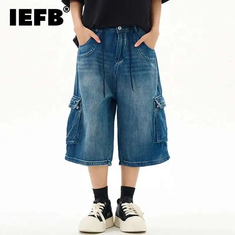 IEFB Denim Shorts Mens Summer Thin American Washed Loose Multi Pockets Men Streetwear Trend Short Jeans Stylish 9W1126 250530