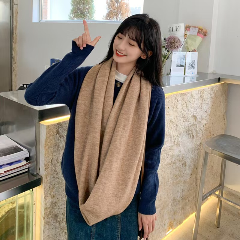 T900 autumn and winter new solid color ribbed large scarf warm couple fashion student scarf neck protection all-match thickened scarf