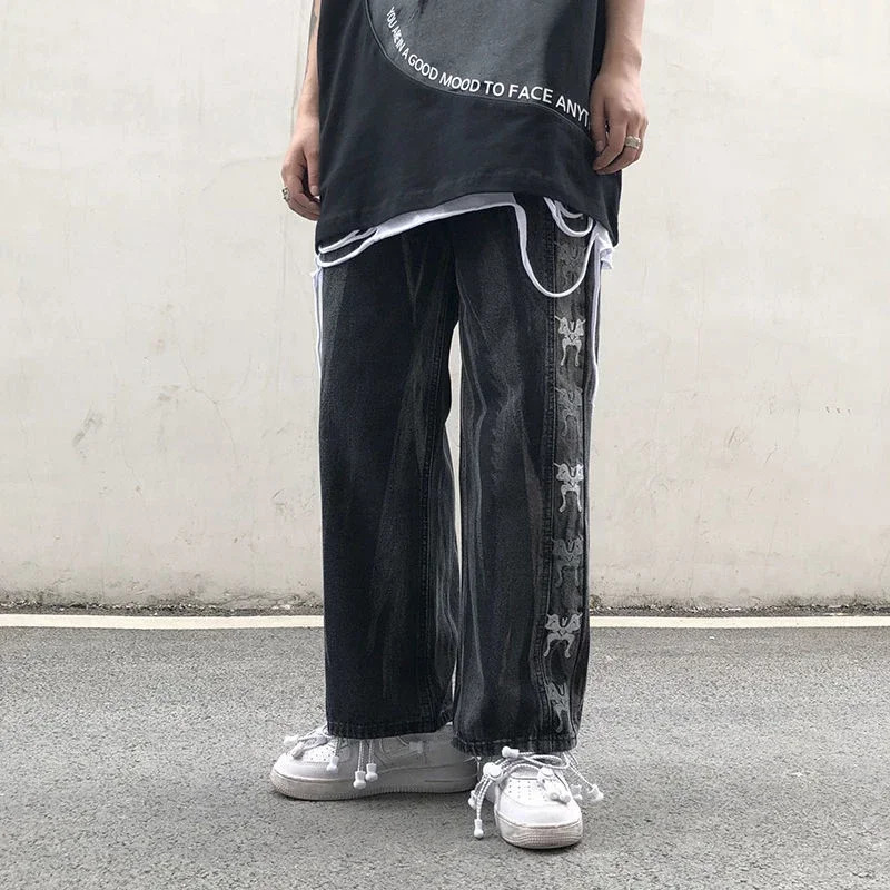 Trousers Hip Hop Straight Mens Jeans Tie Dye Graphic Man Cow Pants Y2k Streetwear Baggy Korean Autumn Harajuku Summer 250605