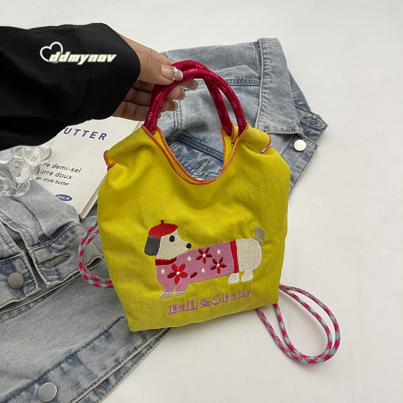 Ins Style Handbag for Women Cute Dachshund Embroidered Shoulder Trendy Fashion Lightweight Casual Crossbody Bag ddmynov