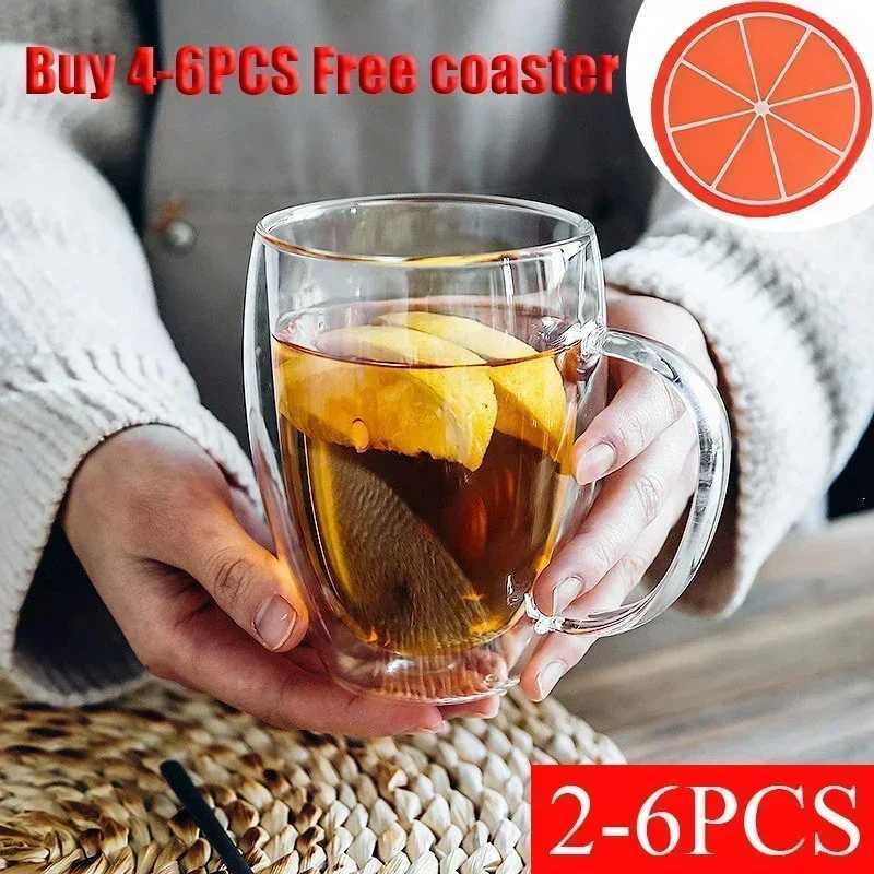 2-6pcs Double-layer Wall Transparent Cup Coffee Milk Drink Mug High Borosilicate Glass Drinkware Heat Resistant Household OfficeC250606