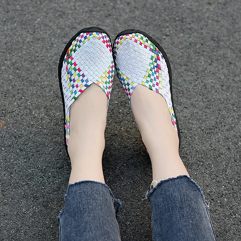 EOFK Summer Women Flats Loafers Handmade Shoes Woven Sneakers Breathable Soft Casual Comfort Moccasin Ladies Shoes 250603