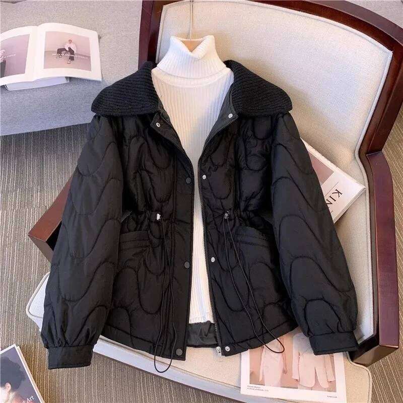 2024 New Women's Puffer Waist Hing Down Jacket Cotton-Padded Chubby Clothes High Sense Western Sle Outerwear