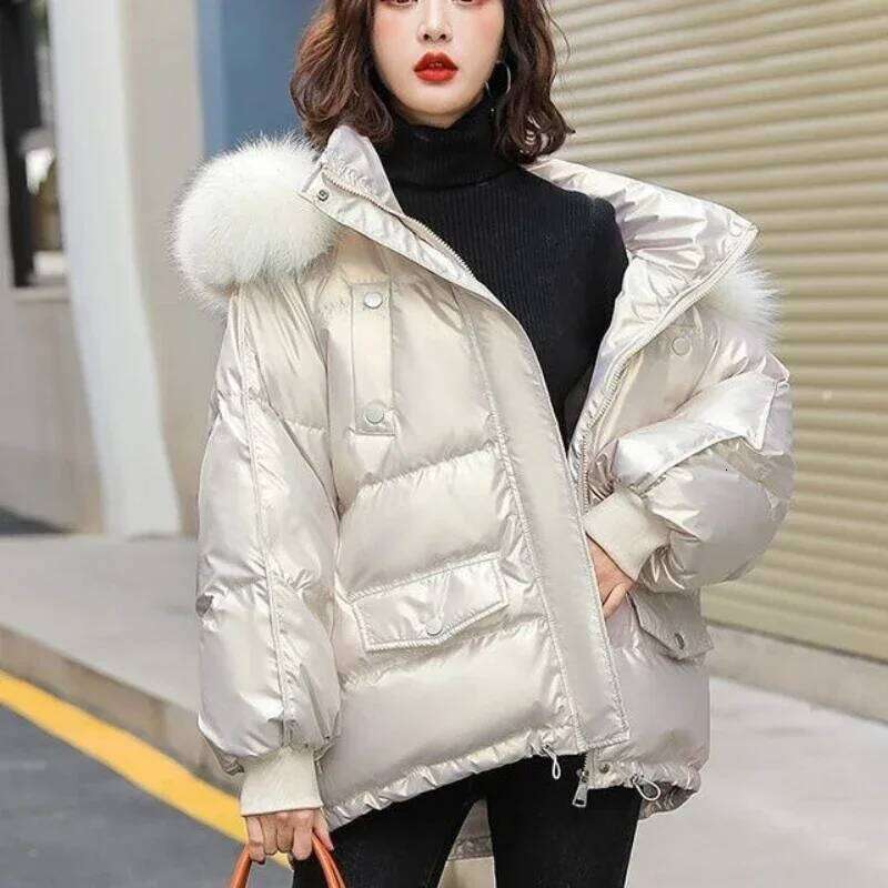 New White padded Jacket Female Authentic Short Fashion Foreign Air Loose Bright Face Wash Thick Bread Suit Winter Coats Women