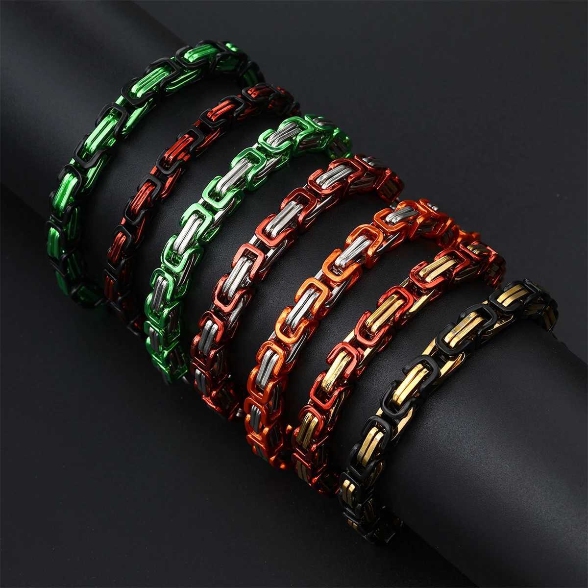 D Z Colorful Premium Stainless Steel Cuban Chain Bracelet For Men Design 6MM Hip Pop Byzantine Chain Bracelet Jewelry W250606