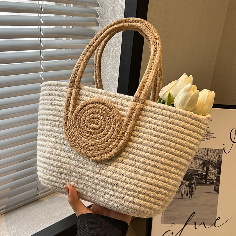 Top quality Brand High Quality New Style Cotton Rope Woven for Women Style New Large Capacity Fashionable Tote Bag Versatile New Free Delivery Designe
