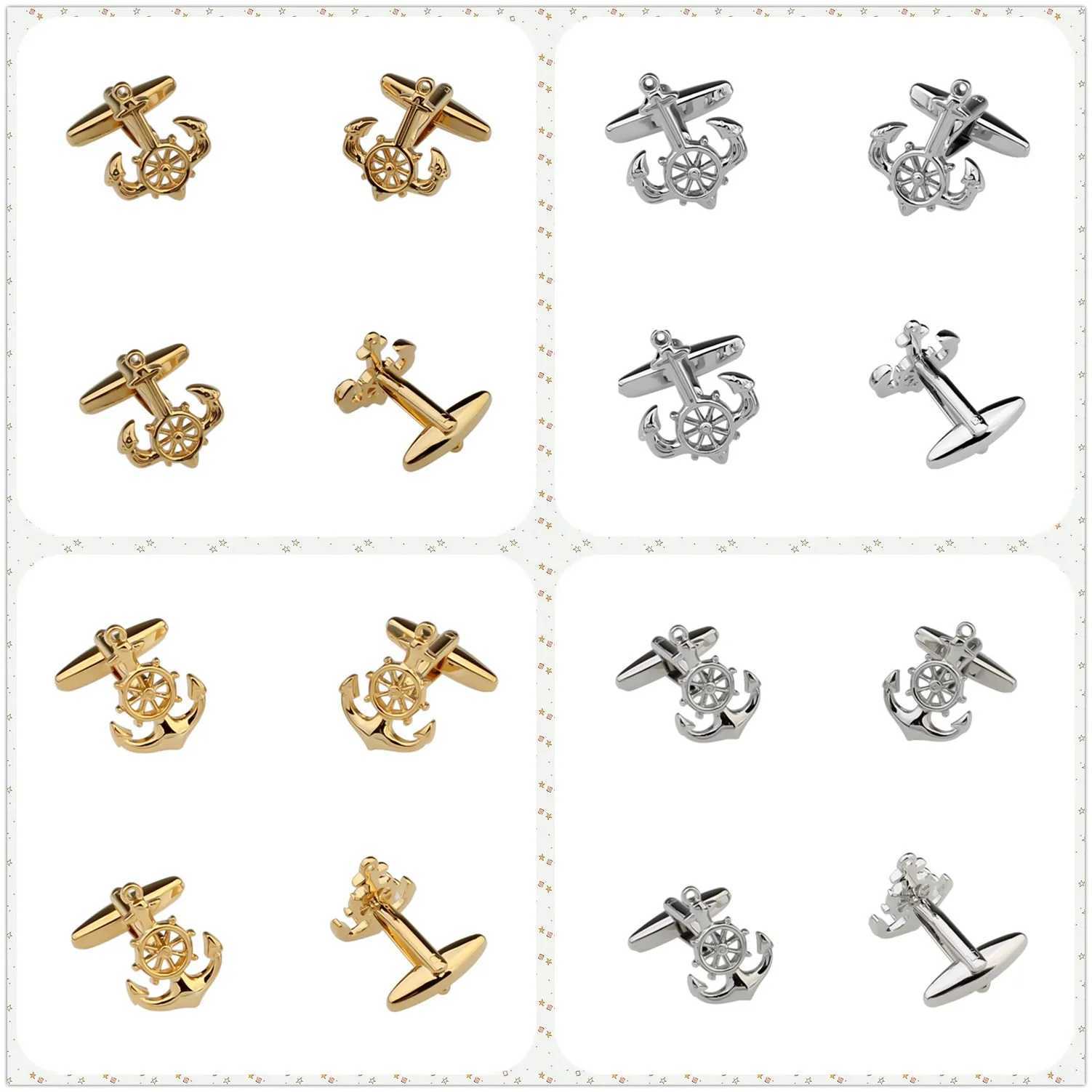 4 Styles TZG Trendy Cufflink Mens Cuff Link Anchor Wheel Sets 1 Pair Shipping W250606