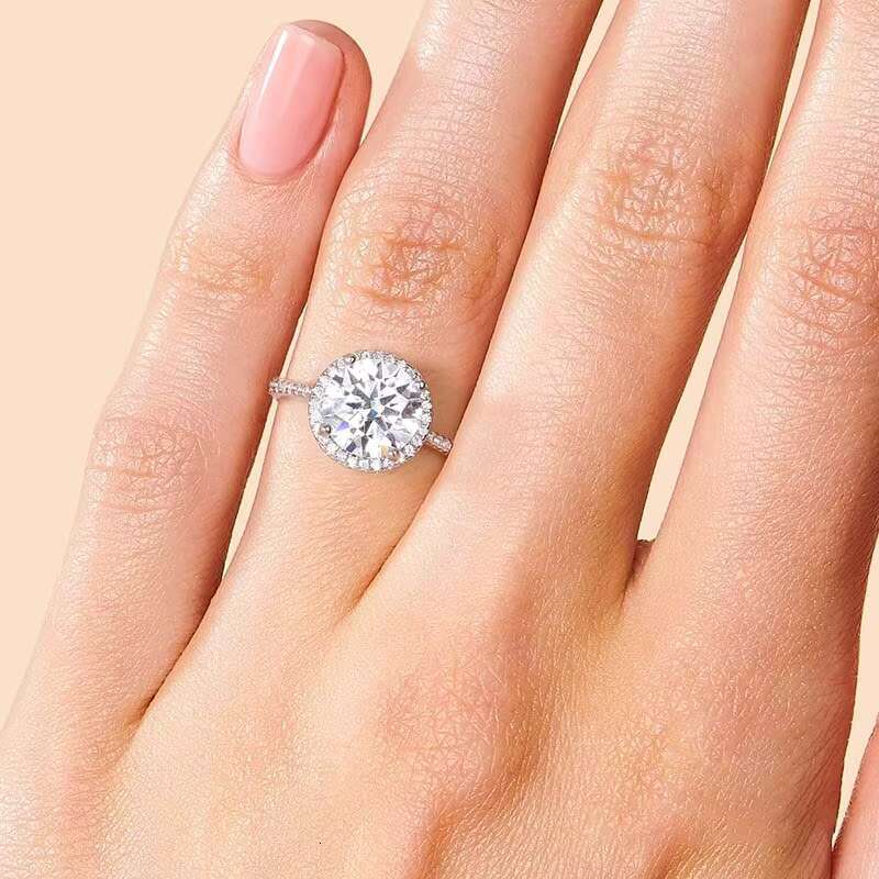 Hotsale Brilliant Round Cut Single halo Diamond Moissanite Ring 925 Sterling Silver 1ct 2ct 6.5MM Women Engagement Fine Jewelry