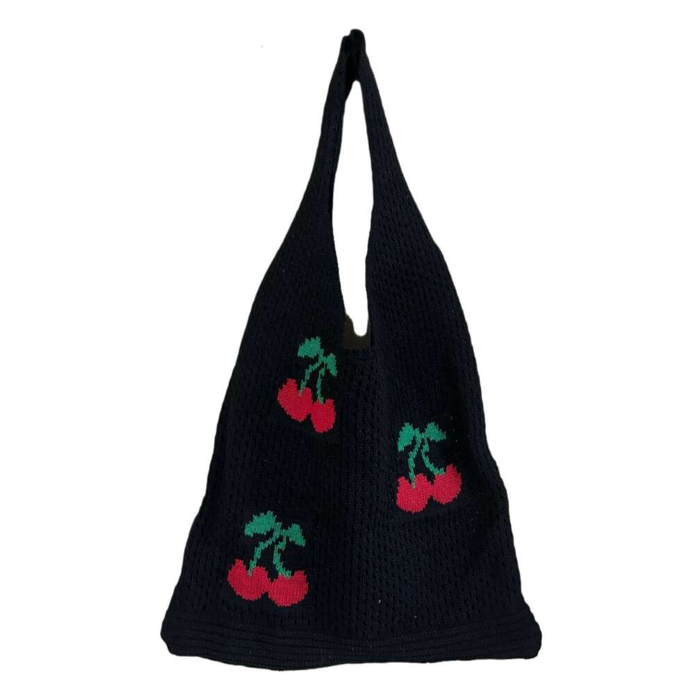 New INS Style Knitted Woven Large Capacity Tote Cherry Shoulder Bag B5