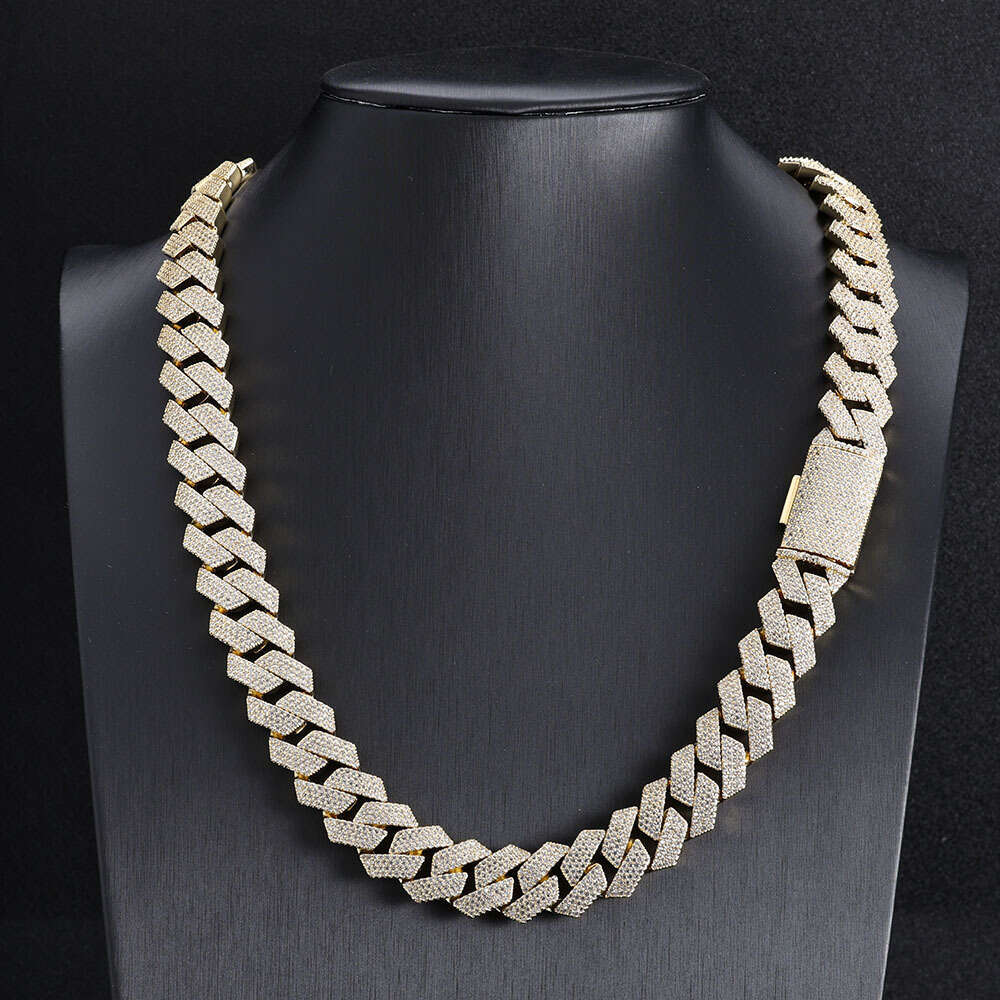 deigner necklace hip hop jewelry 20mm wide 3row link chain vv moianite white gold plated terling ier cuban