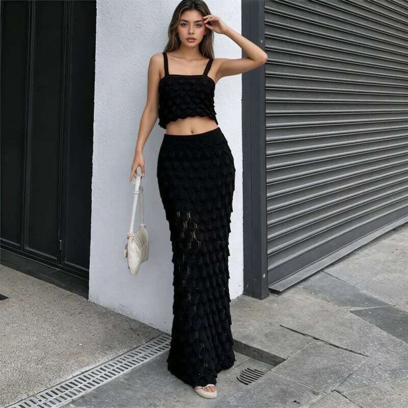 Women's Two Piece Knit Summer Beach Sexy Night Out Dress Sets Bodycon Long Skirt Maxi Dresses Casual Outfit