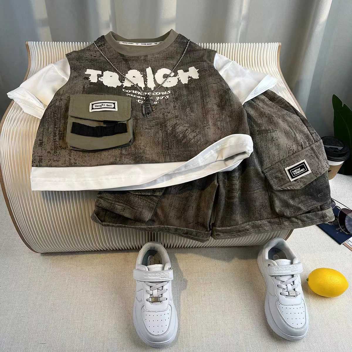 Baby Boys Summer Clothes Fashion Letter Short Sleeve ket T-Shirt+Pants 2pcs Korean Kid Tide Sport Set Children Casual Outfits R250606