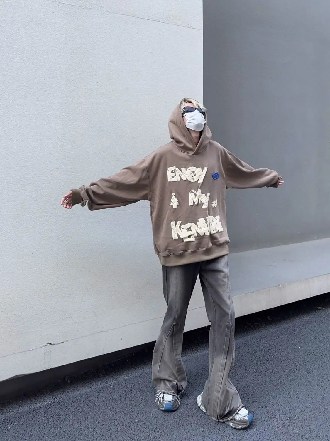 Y2K Heavy Retro Style Dirty Ink Contrast Color Gradient Micro-flare Jeans Mens Trendy Floor-moving Casual Pants 250605