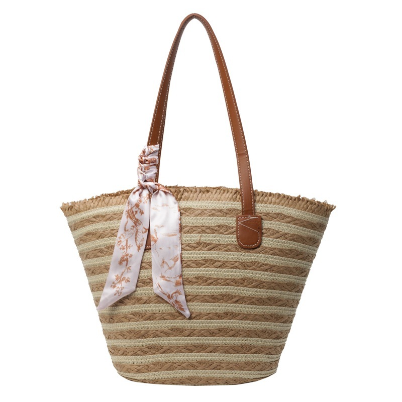 designer Summer Woven Straw Basket Bag for Women Large Capacity 2025 New Versatile Shoulder Beach Vacation Tote Bag
