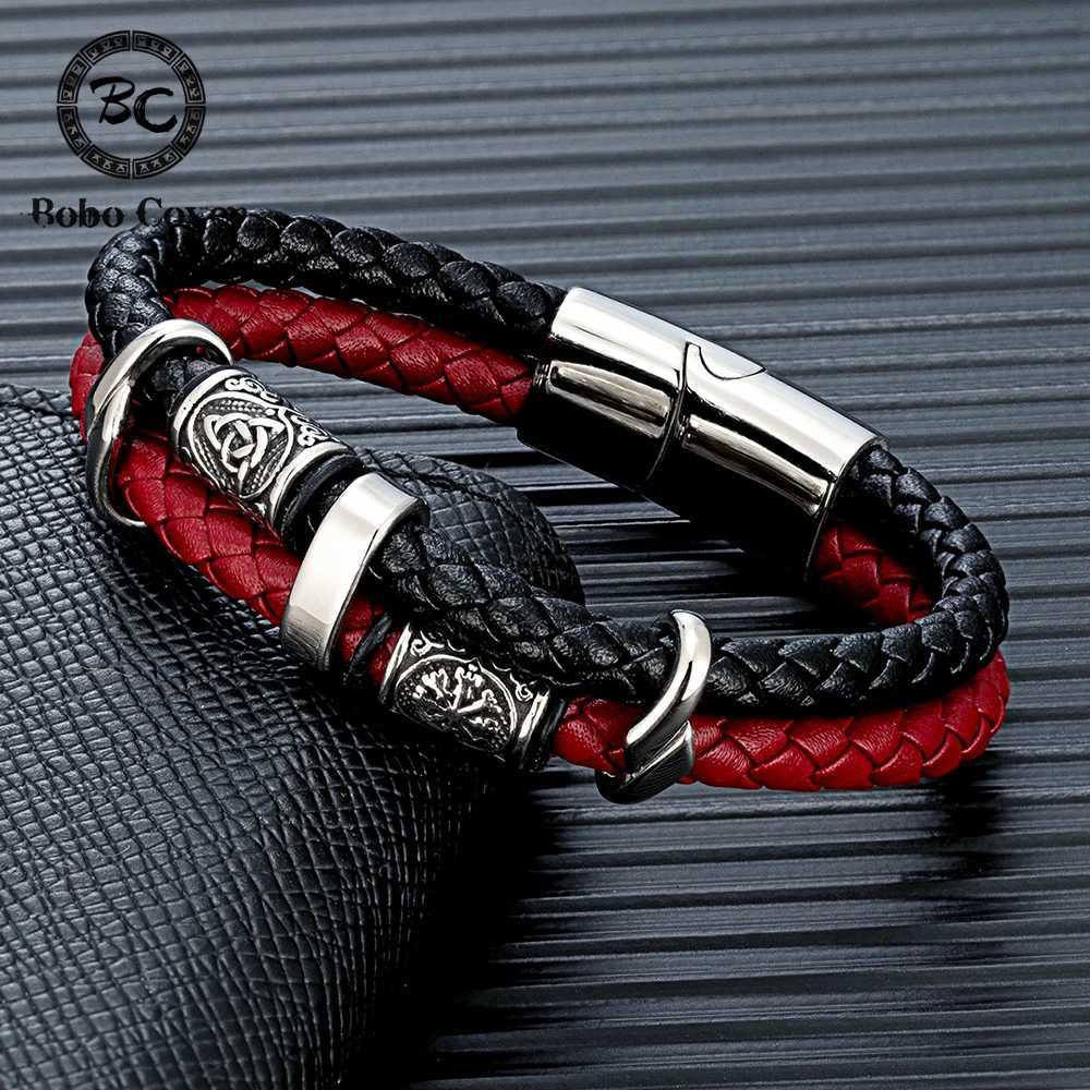 Vintage Viking Compass Multi layer Leather Bracelet Mens Stainless Steel Norwegian Rune Valkenut Bracelet Scandinavian JewelryC250606