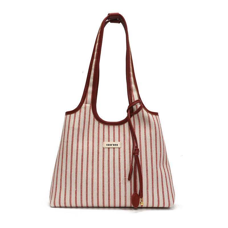 designer Striped Color-Block Tote Bag for Women 2025 New Summer Niche Casual Simple Fashion Handbag Shoulder Underarm Bag