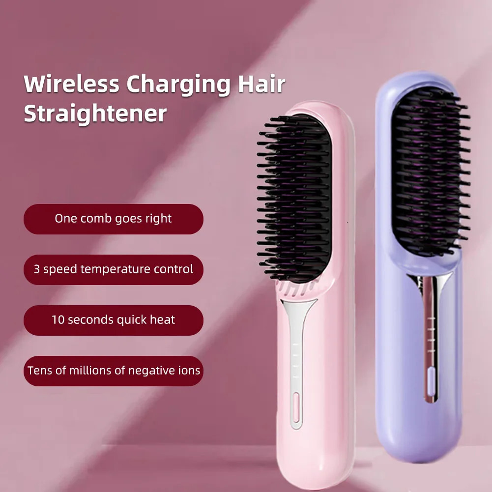 Wet Dry Hair Straightener Portable Hair Comb Cordless Hair Straightener Brush with Fast Heating Negative Ions for Fluffy Curly 250605