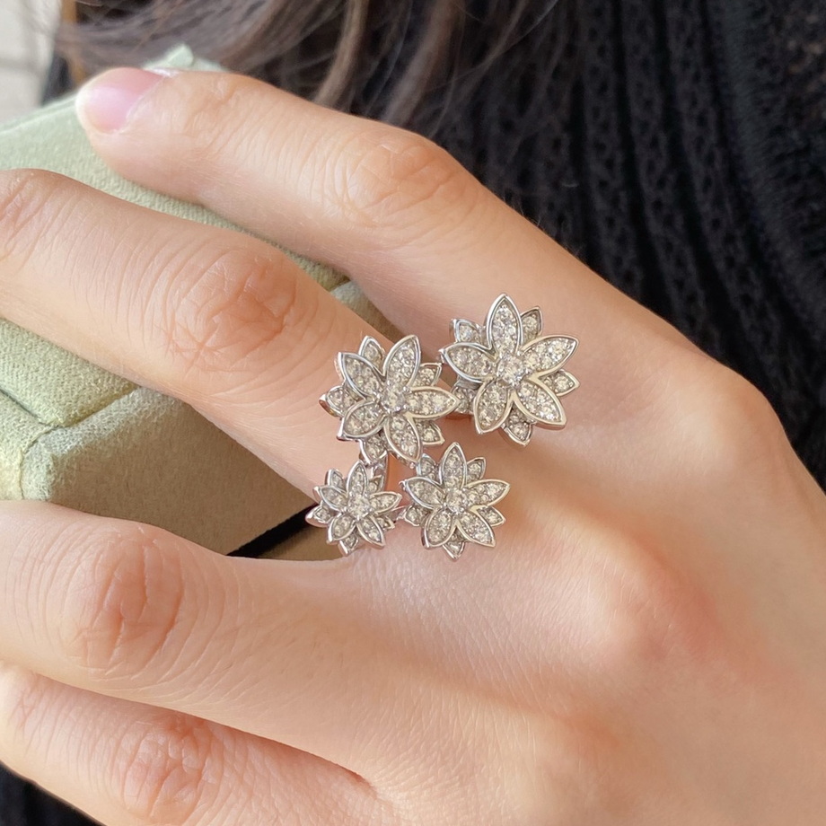 ADITA four leaf clover ring Natural Shell Gemstone Freely adjust the size ring for woman TOP quality diamond with box J033