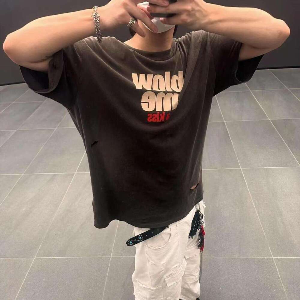 Niche Brand G/R 24ss American Washed Vintage Printed Slogan Short Sleeve T-Shirt Unisex Trend