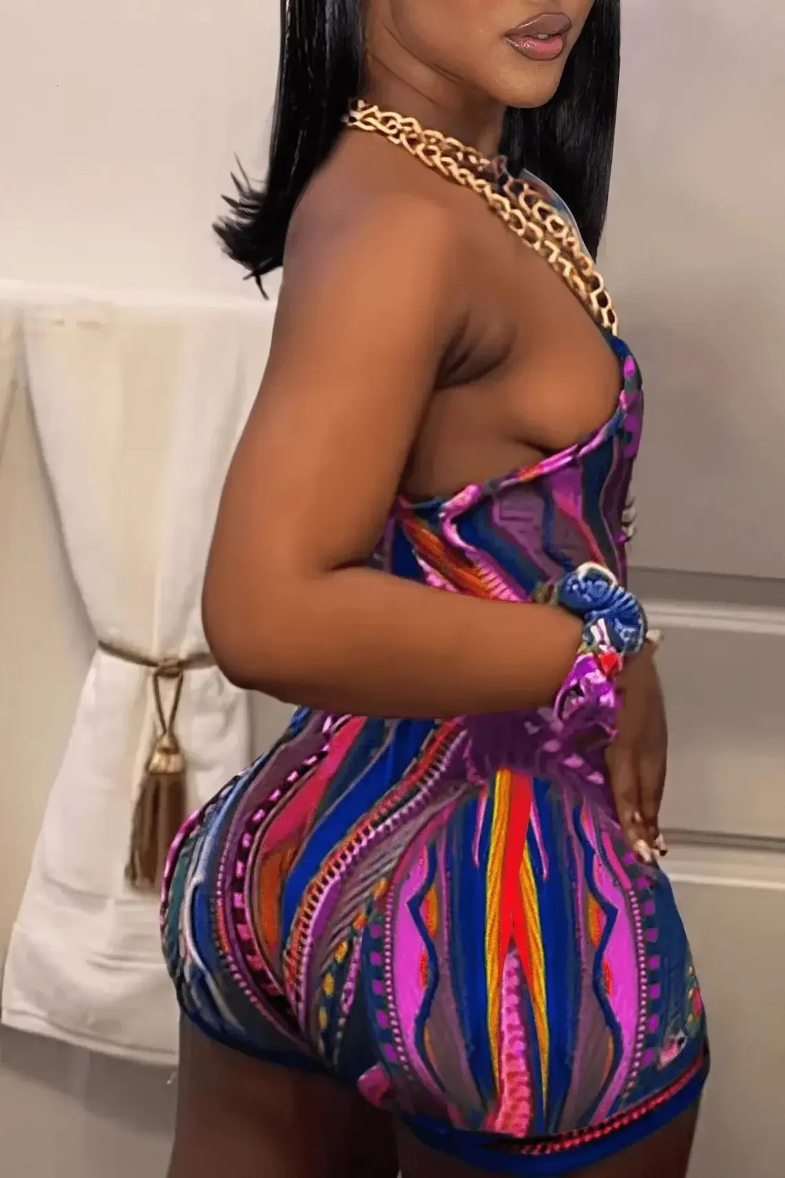 Striped Paisley Print Womens Set One Shoulder Tank Top and Shorts Summer Fashion Two 2 Piece Set Outfits Tracksuit 250605