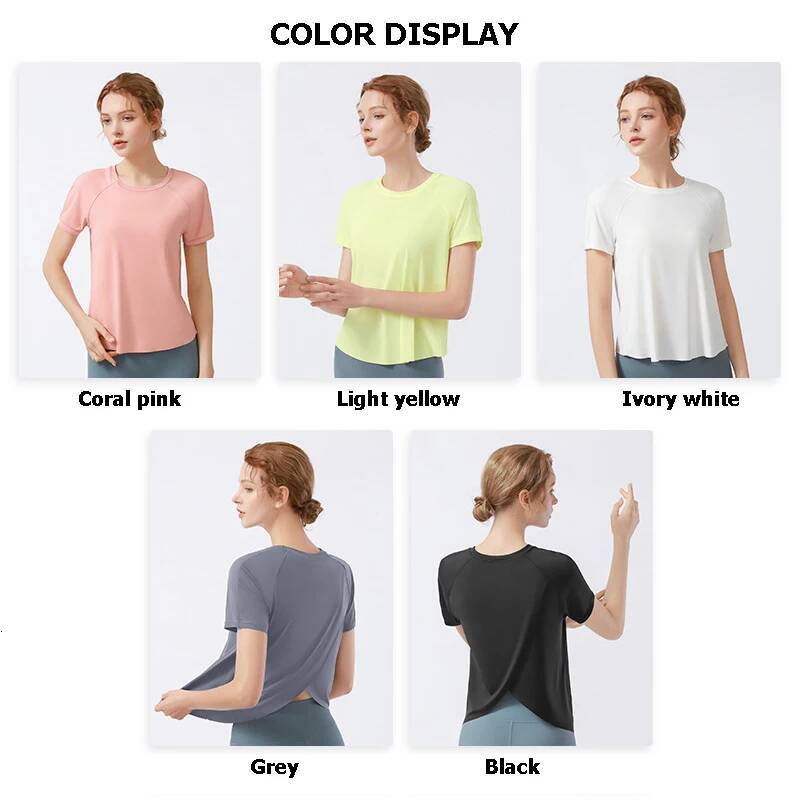 Loose Breathable Yoga T-Shirt Women Solid Color Round Neck Short Sleeve Workout Fiess Shirt Female Running Gym Top Sportswear