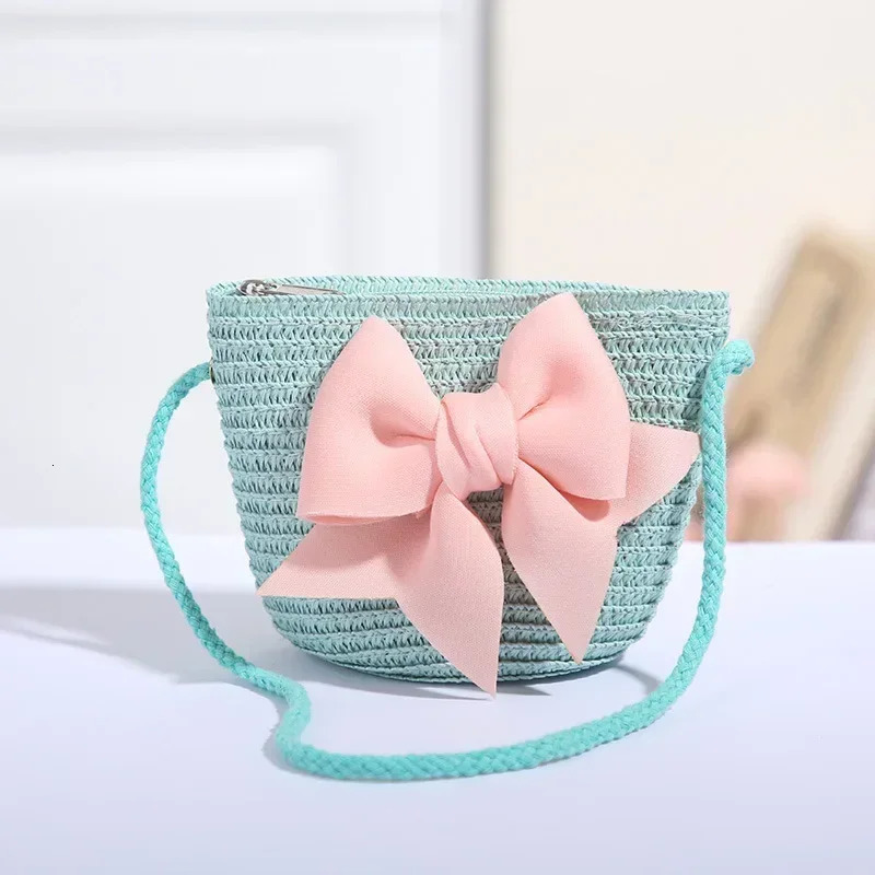 Bag Princess Key Coin Purse Handwoven Children Straw Beach Mini Bow Zipper Crossbody Bag 250605