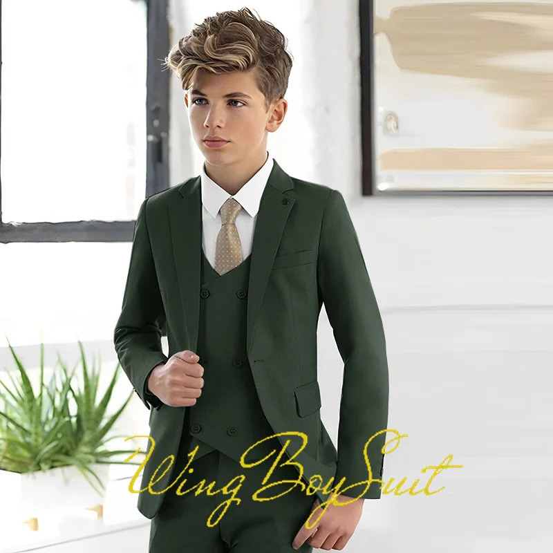 Ivory Boys Suit 3 Piece Jacket Pants Vest Formal Slim Blazer for Kids Wedding Tuxedo Business Clothing 250530