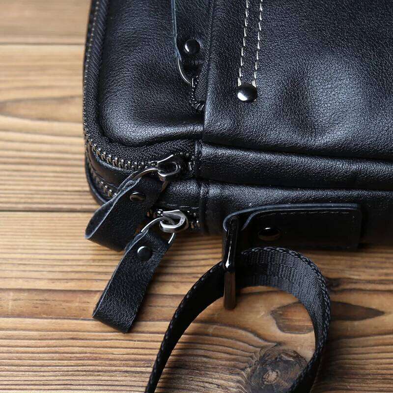 NZPJ Genuine Leather Shoulder Fashionable Top Layer Cowhide Crossbody Bag, Trendy Vertical Men's Mobile Phone Bag