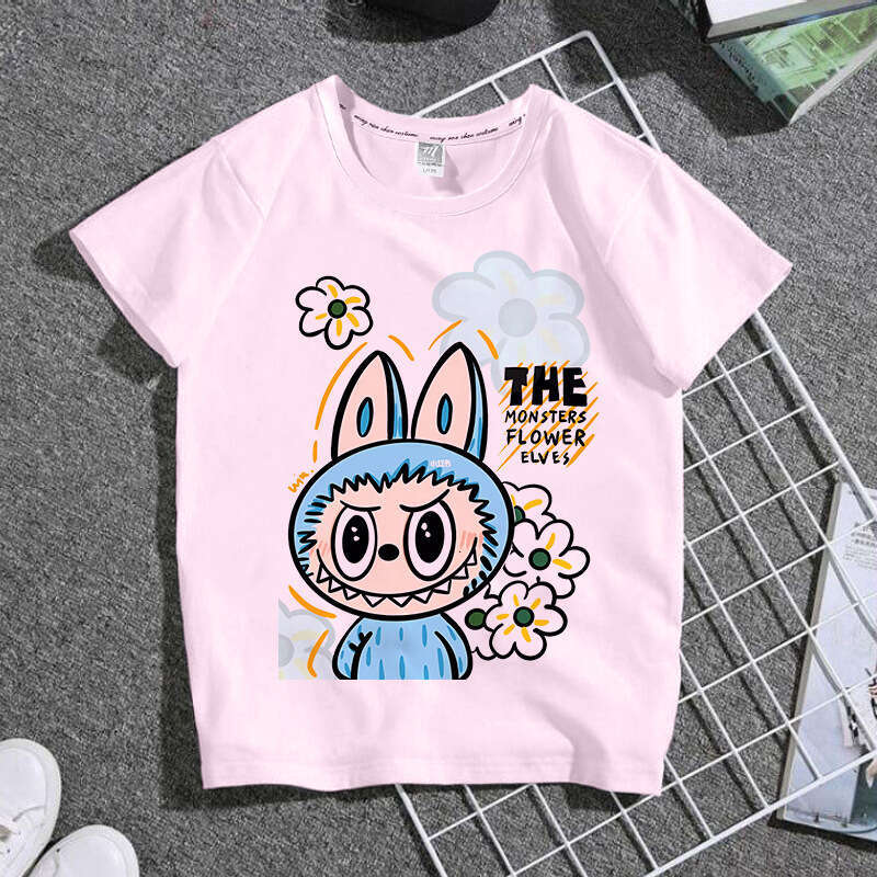 Labubu Trendy Summer T-Shirt Anime Peripheral Short Sleeve Casual Unisex Two-Dimensional Labubu doll