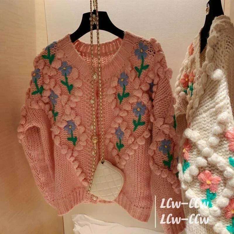 Hikigawa Autumn Winter Japanese Sweet Sweaters Korean Flower Knit O Neck Long Sleeve Jumpers Vintage Elegant Chic Sueter Mujer