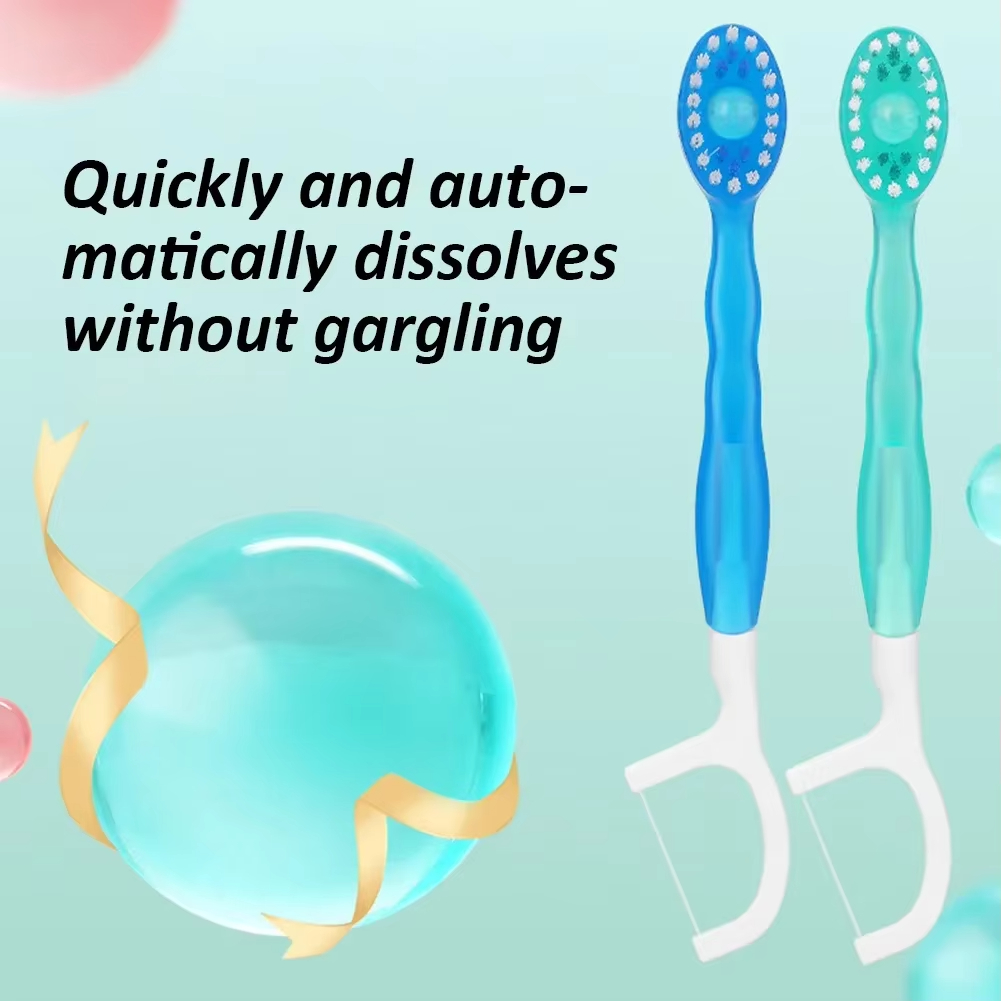 5 in 1 Mini Disposable Double Cleaning Beads Soft Brushes Toothbrushes,with Toothpaste + Tongue Scraper + Picks + Floss,Work or Travel Portable Oral C