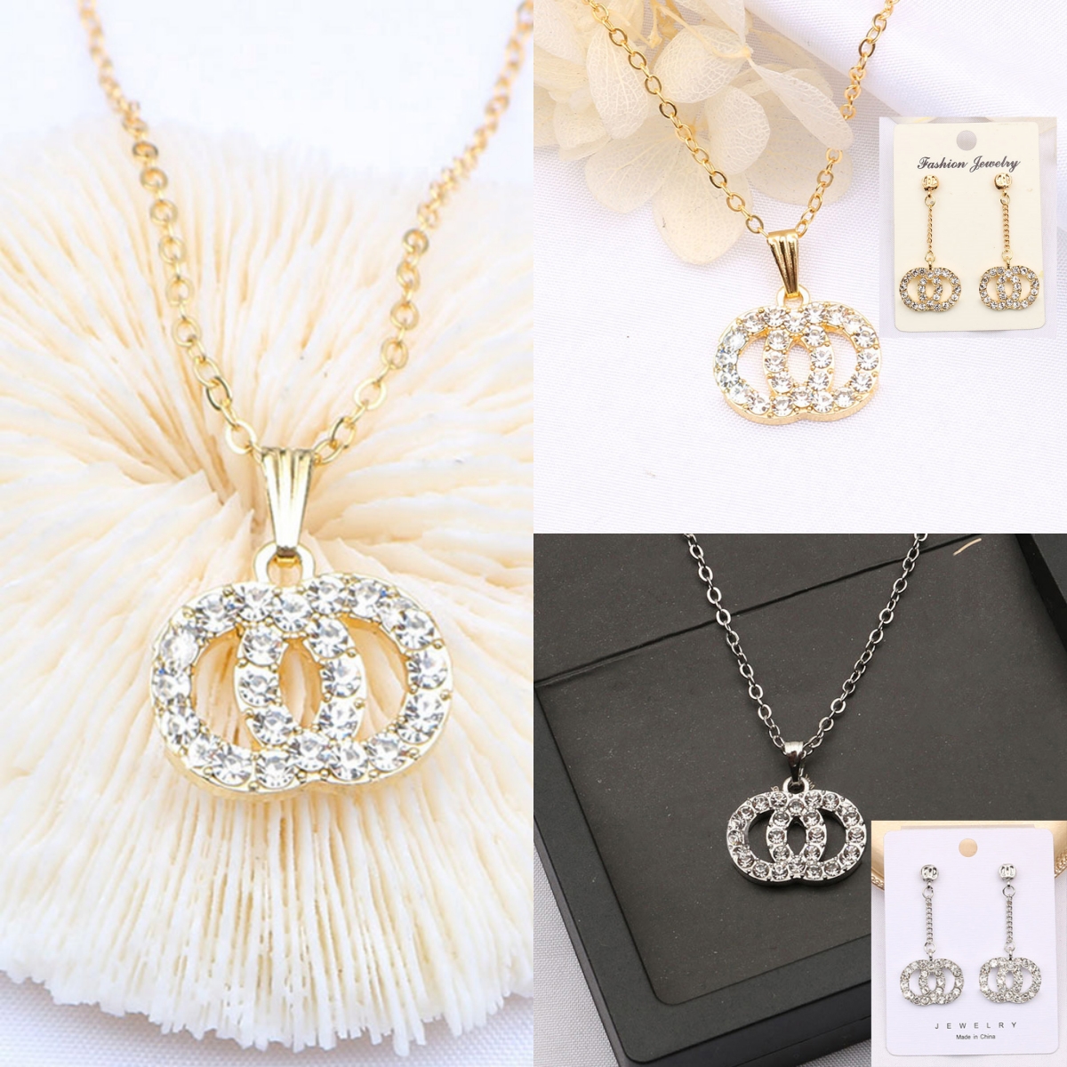 Luxury Jewelry Sets Letter Designers Earrings Necklace 925 Silver Ear Stud 18K Gold Plated Pearl Diamond Geometric Pendants Necklaces Chain Women Wedding Gifts