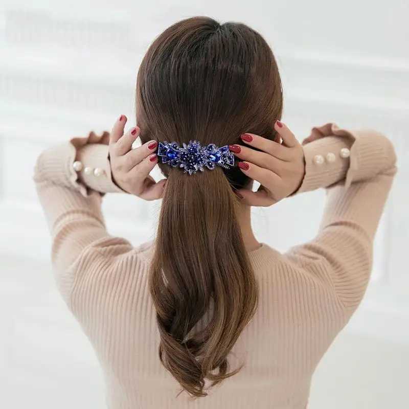 New Korean version sparkling crystal flower spring hairpin retro zircon top clip ponytail elegant female fashion hair accessories Z250605