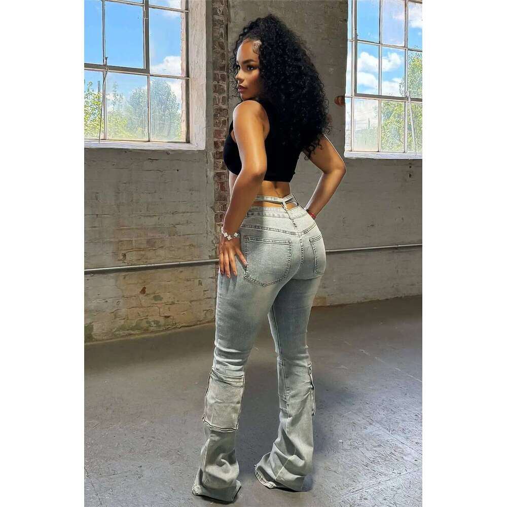 Multi Pockets Jeans Cargo Pants Sexy Women High Waist Elegant Streetwear Denim Casual Pencil Trousers
