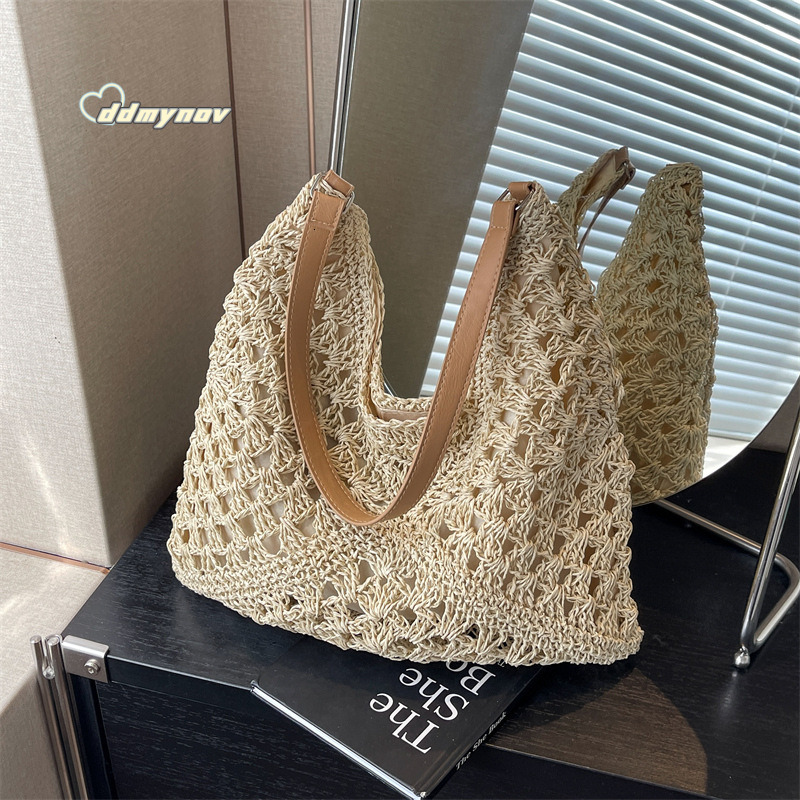 Large Capacity Woven for Women 2024 New Summer Beach Vacation Straw Versatile Commuter Shoulder Tote Bag ddmynov