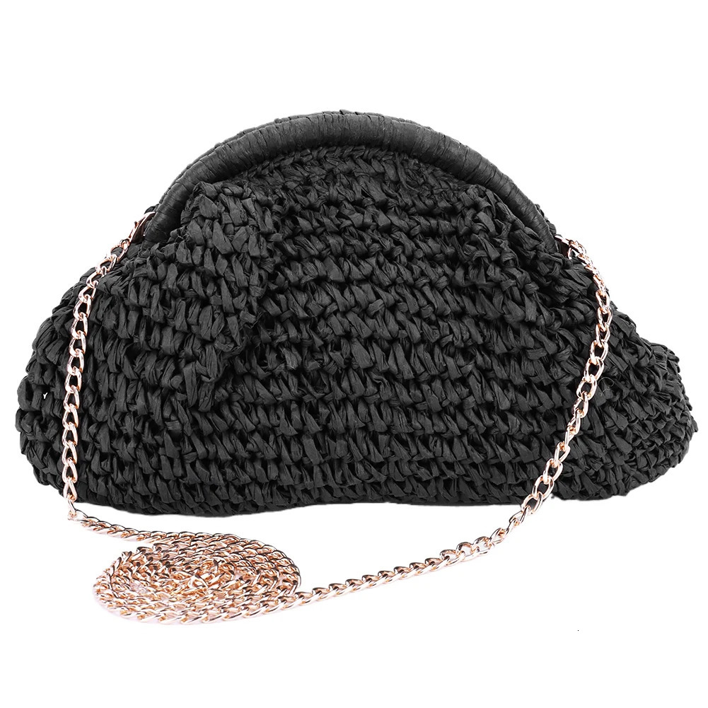 Women Straw Woven Bag Chain Strap Fashion Shoulder Large Capacity Weaving Satchel Solid Color for Party Vacation 250605