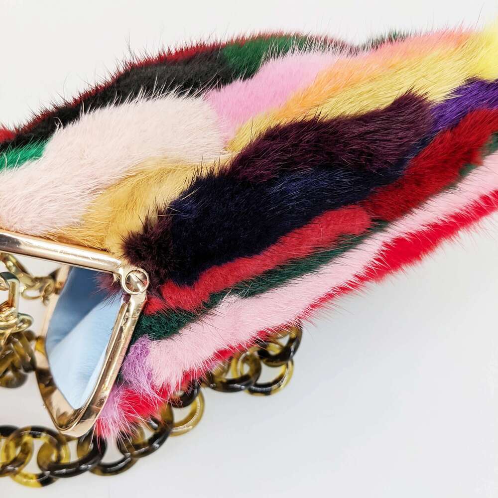Real Mink Fur Crossbody Bag For Women Multicolour Purse