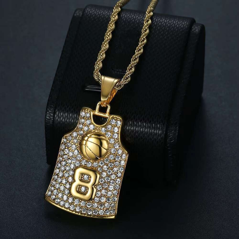 Hip Hop Basketball Mamba 8 Jersey Waterproof Stainless Steel Fashion Jewelry Pendant Necklaces 18K Gold Plated Male Man Mens