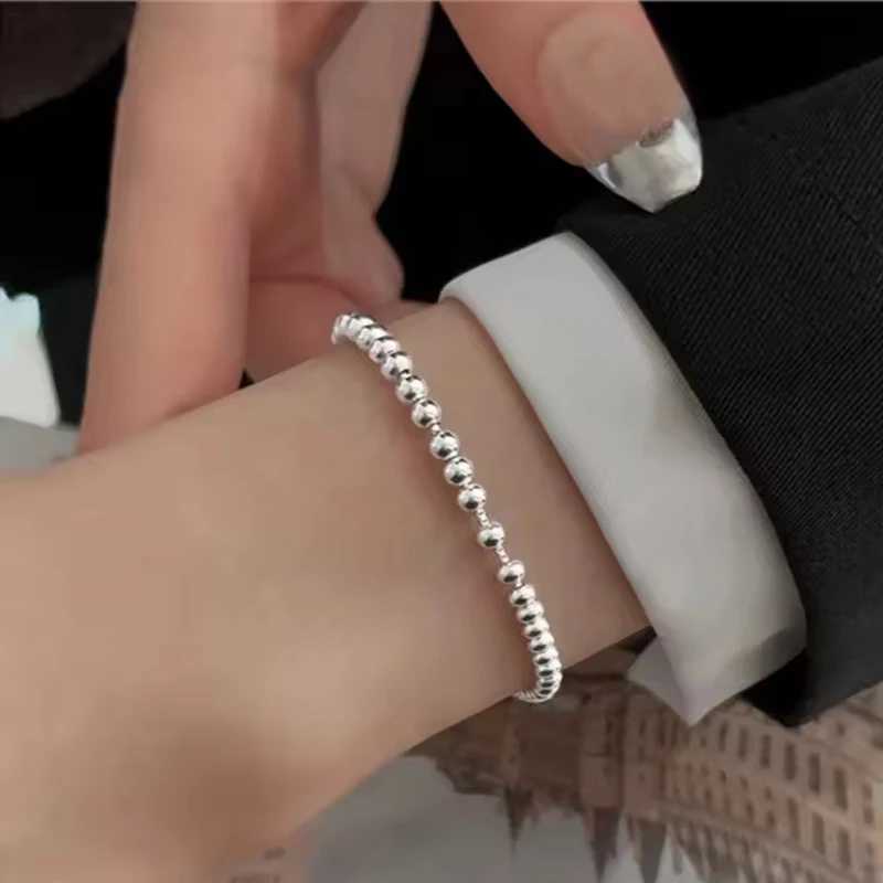 100% Solid 925 Sterling Silver Metal Bracelets for Women Men Beads Adjustable Handmade Simple Bracelet Birthday Christmas Gift W250606