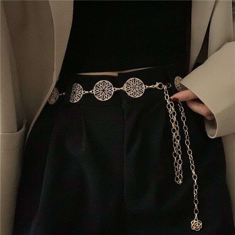Metal Hollow Circle Chain for Women, Unique Versatile Clothing Decoration Waist Chain, Fashion Accessories